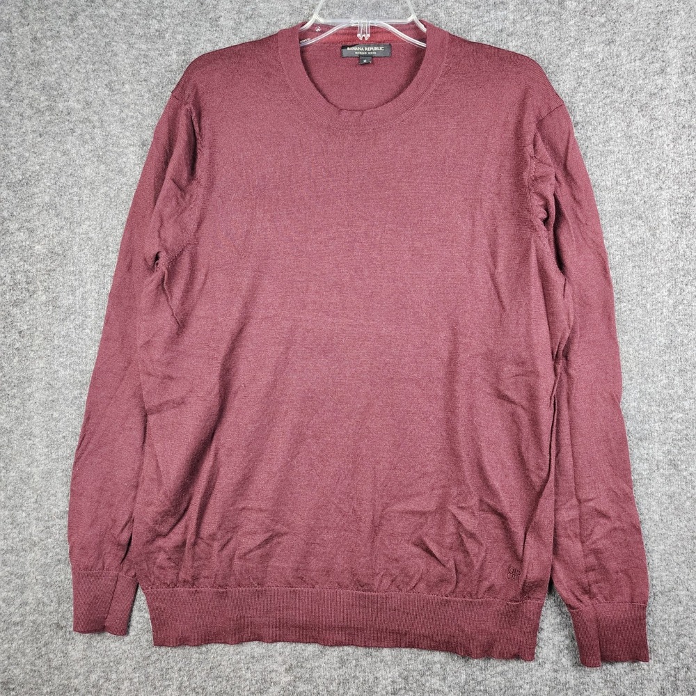 Banana Republic Sweater Mens XL Burgundy Merino Wool Crewneck Long Sleeve 153361